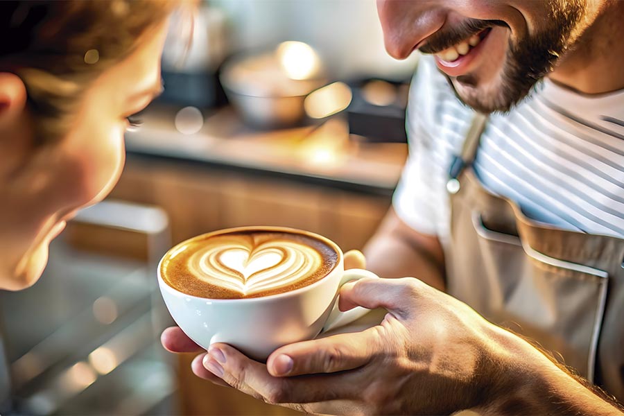 Ofreciendo café cliente
